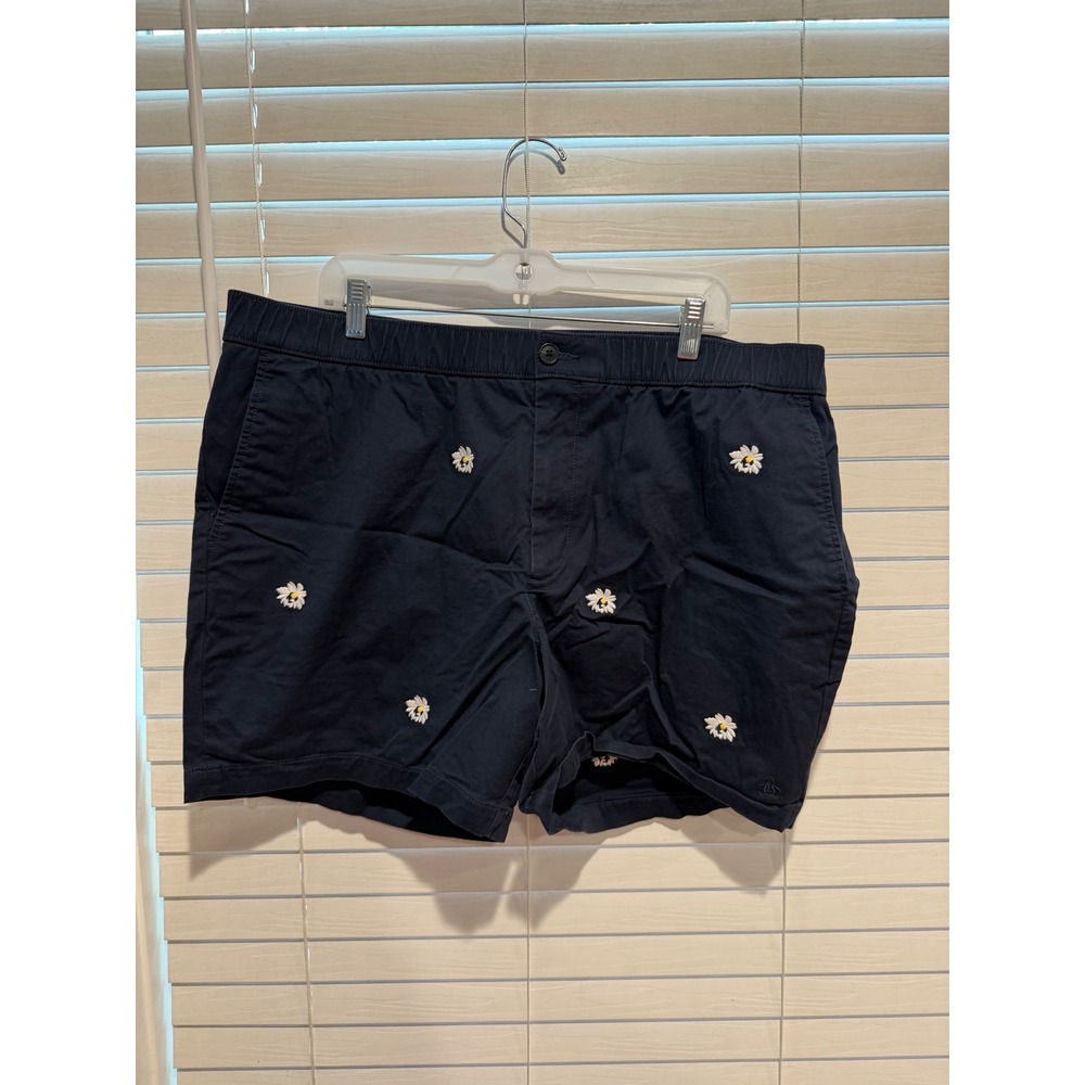 Original Penguin Mens XXL Navy Blue Daisy Embroidered Chino Shorts F1275-SV